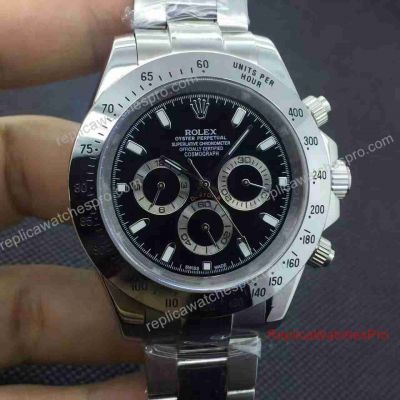 Low Price Clone Rolex Stainless Steel Daytona Black Face Mens Watch 40mm